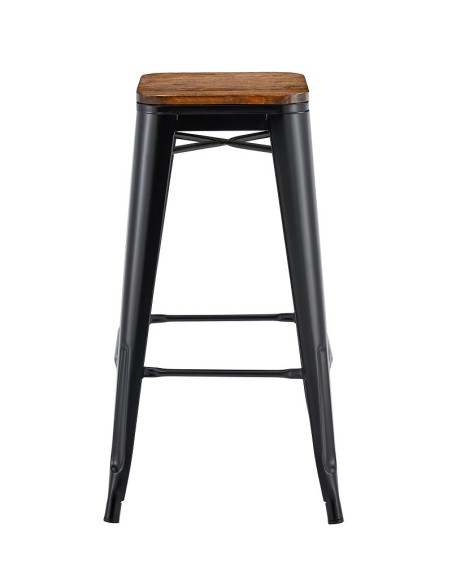 Taburete TOL EK WOOD, acero, negro, asiento madera