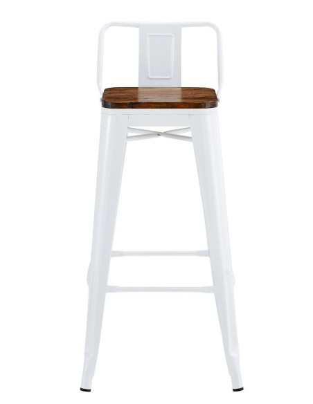 Taburete TOL R1 EK WOOD, acero, blanco, asiento madera