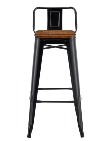 Taburete TOL R1 EK WOOD, acero, negro, asiento madera