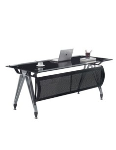Mesa de oficina BASILEA, vidrio templado negro, 180 x 85 cms