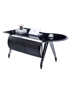 Mesa de oficina MAGNA, forma a izquierda, vidrio templado negro, 180 x 85 cms