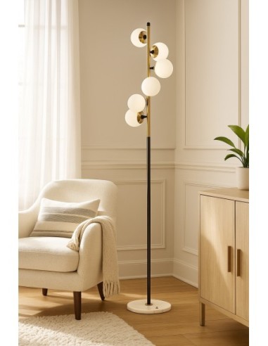 Lámpara CRACOVIA, pie salón, mármol, metal, tulipas blancas