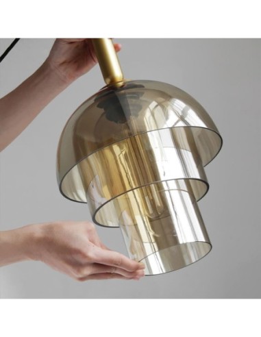 Lámpara FOLGE, colgante, metal dorada, cristal