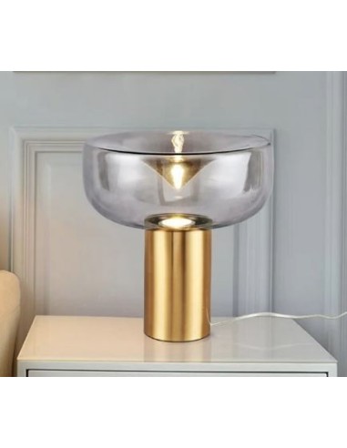 Lámpara HEROLD, sobremesa, metal dorado, tulipa de cristal