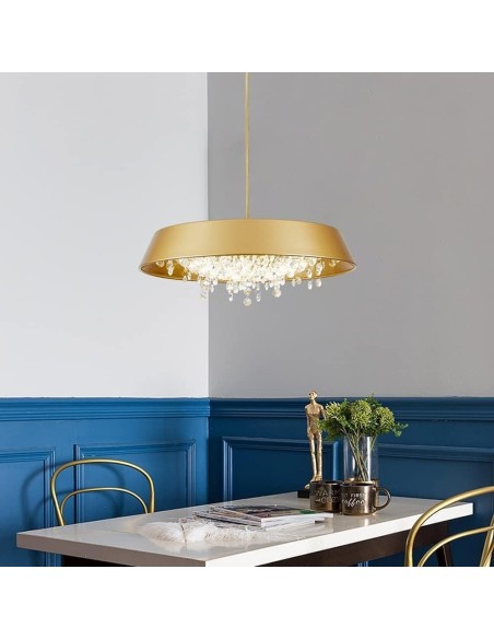 Lámpara JENA DO, colgante, metal, dorada, cristal, led