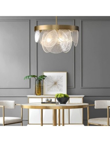 Lámpara NOHRA, colgante, metal dorada, cristal