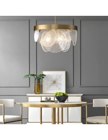 Lámpara NOHRA, colgante, metal dorada, cristal