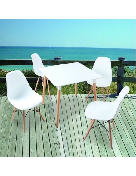 Mesa NURY  (SU), madera, tapa lacada blanca, 80 x 80 cms