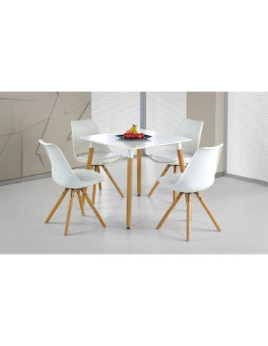 Mesa NURY  (SU), madera, tapa lacada blanca, 80 x 80 cms