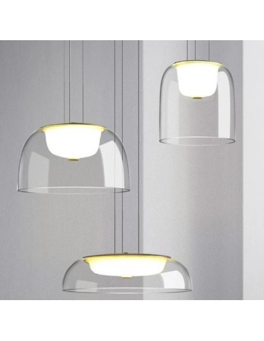 Lámpara WITTEN H130, colgante, metal, cristal, led