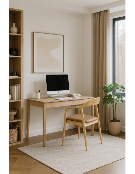 Sillón BALCANES, madera de haya, natural, similpiel marrón