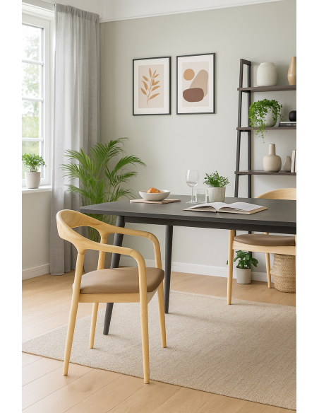 Sillón BALCANES, madera de haya, natural, similpiel marrón