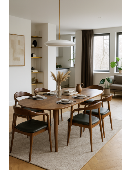 Sillón BALCANES, madera de haya, nogal, similpiel negro