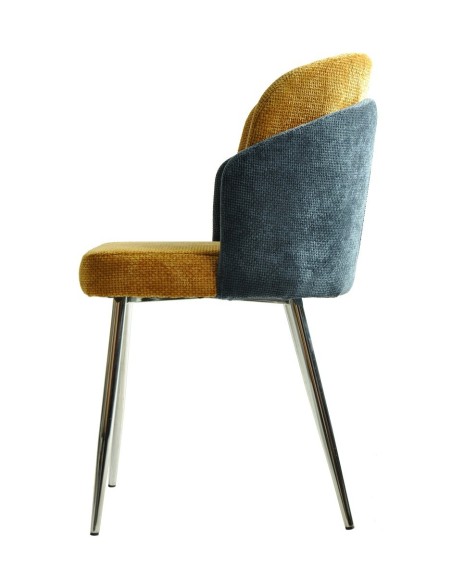 Silla DRESDE, cromada, tapizada chenilla azul y amarillo