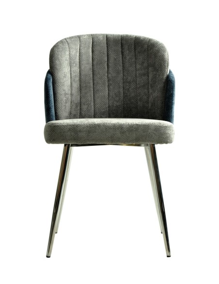 Silla DRESDE, cromada, tapizada chenilla azul y gris claro