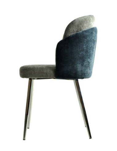 Silla DRESDE, cromada, tapizada chenilla azul y gris claro