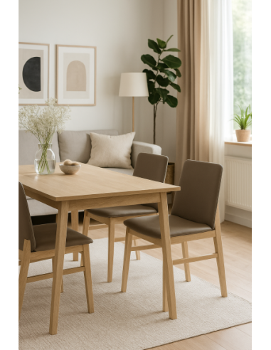 Silla ALPES, madera de haya, natural, similpiel marrón