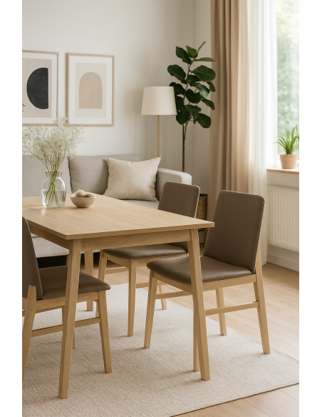 Silla ALPES, madera de haya, natural, similpiel marrón