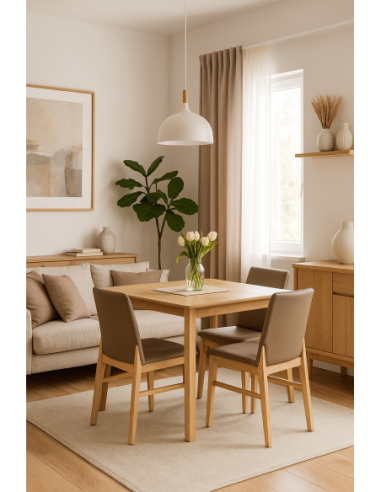 Silla ALPES, madera de haya, natural, similpiel marrón