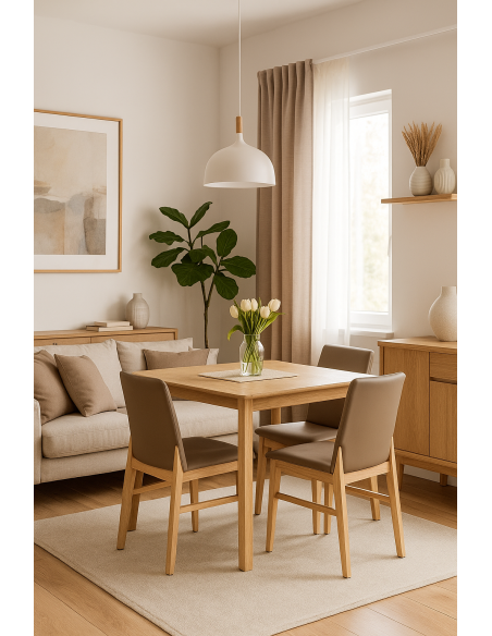 Silla ALPES, madera de haya, natural, similpiel marrón