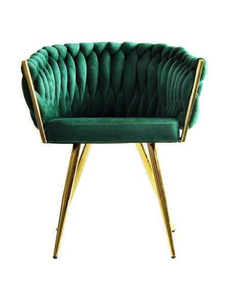 Sillón KING, metal dorado, tapizado velvet verde oscuro
