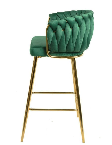 Taburete KING, metal, cromado dorado, tapizado velvet verde oscuro