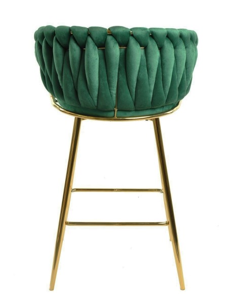 Taburete KING, metal, cromado dorado, tapizado velvet verde oscuro