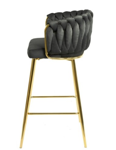 Taburete KING, metal, cromado dorado, tapizado velvet gris oscuro