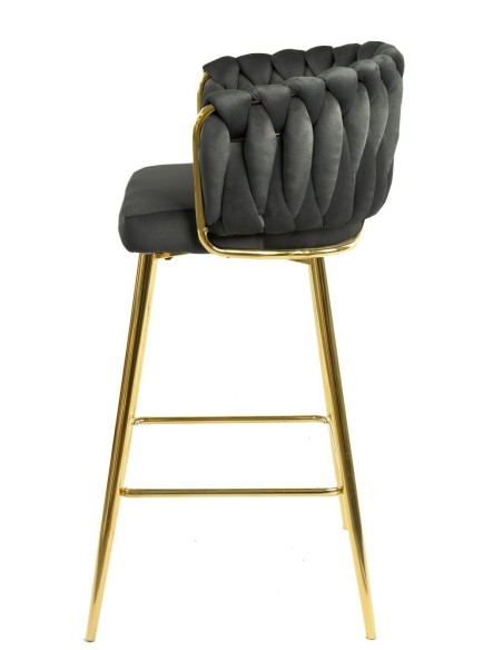 Taburete KING, metal, cromado dorado, tapizado velvet gris oscuro