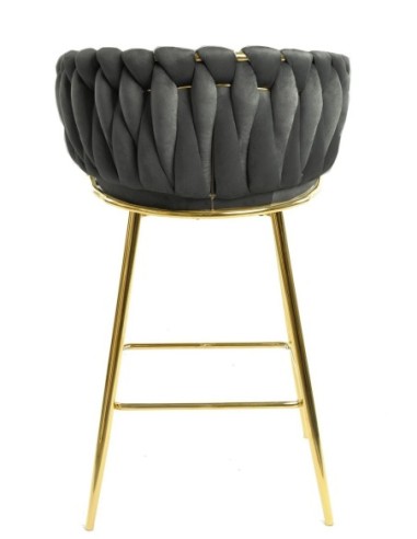 Taburete KING, metal, cromado dorado, tapizado velvet gris oscuro