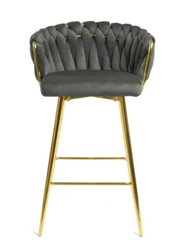 Taburete KING, metal, cromado dorado, tapizado velvet gris oscuro