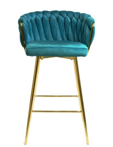 Taburete KING, metal, cromado dorado, tapizado velvet turquesa