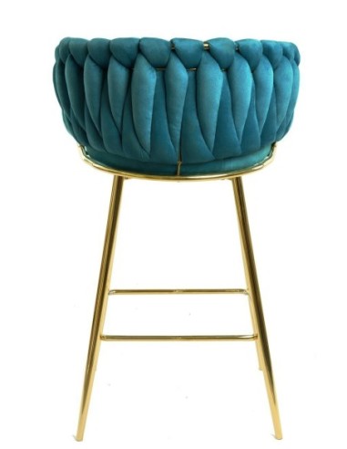 Taburete KING, metal, cromado dorado, tapizado velvet turquesa