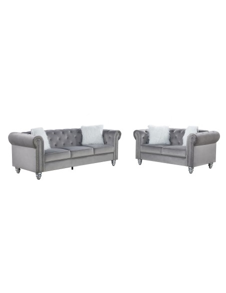 Set Sofás CHESTER STYLE, 3 + 2 plazas, tapizado velvet gris 27