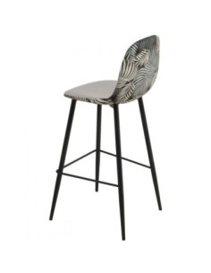 Taburete HORUS NEW, metal, tapizado velvet gris con trasera floral a juego