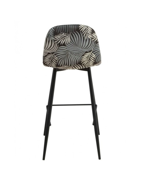 Taburete HORUS NEW, metal, tapizado velvet gris con trasera floral a juego
