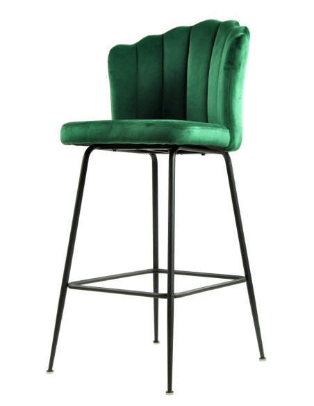 Taburete DEVIN, metal, tapizado velvet verde oscuro