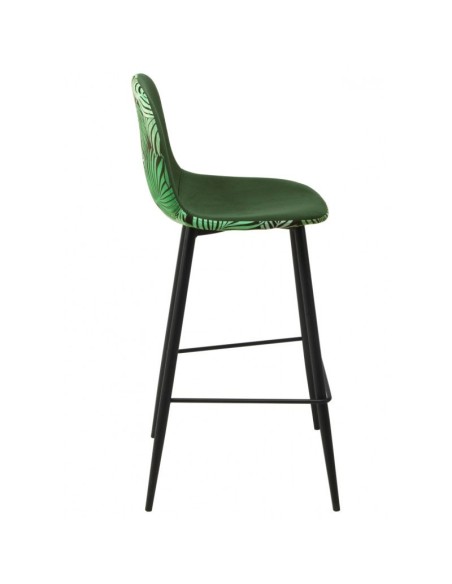 Taburete HORUS NEW, metal, tapizado velvet verde con trasera floral a juego