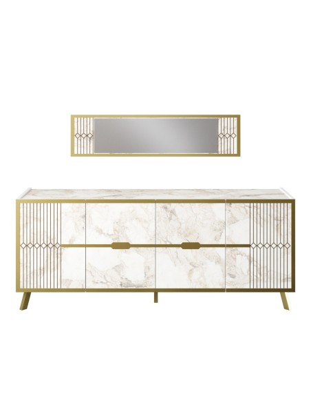 Espejo ELOISE, biIaminado mármol blanco con detalles dorados, 120 cms.