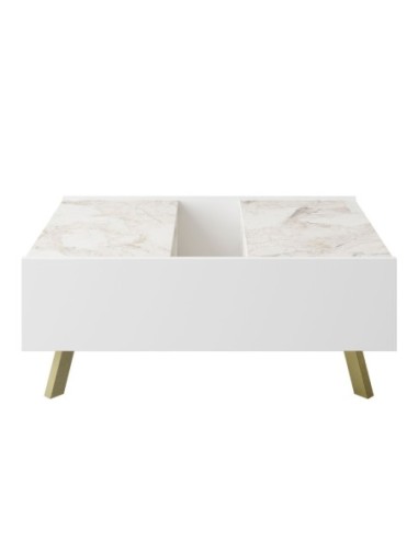 Mesa baja ELOISE, biIaminado mármol blanco, 89,5 cms.