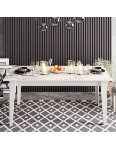 Mesa de comedor SIENA, biIaminado mármol blanco, 180 x 90 cms.