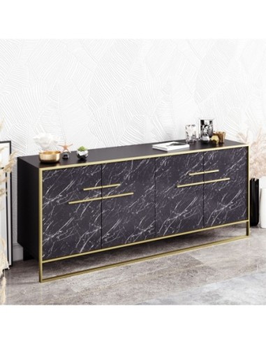 Aparador SIENA, biIaminado mármol negro con metal dorado, 180 cms.