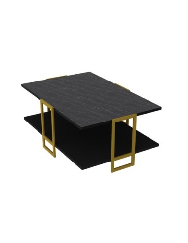 Mesa baja SIENA, biIaminado mármol negro, con metal dorado 91,5 cms.