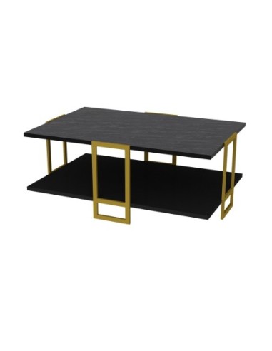Mesa baja SIENA, biIaminado mármol negro, con metal dorado 91,5 cms.