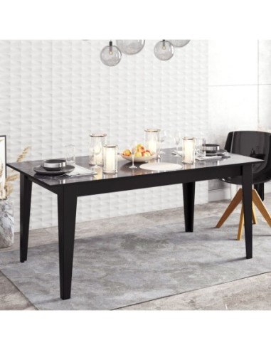 Mesa de comedor SIENA, biIaminado mármol negro, 180 x 90 cms.
