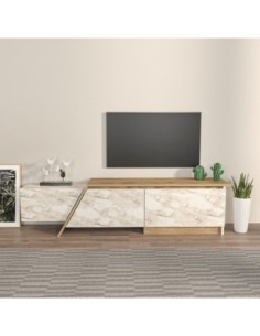Mueble de TV PRUDENCE, biIaminado mármol blanco con roble, 180 cms. 2