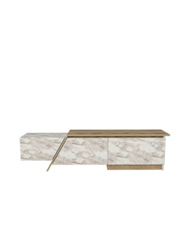 Mueble de TV PRUDENCE, biIaminado mármol blanco con roble, 180 cms.