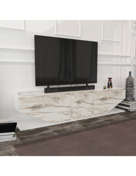 Mueble de TV VIOLET, biIaminado mármol blanco, 180 cms.