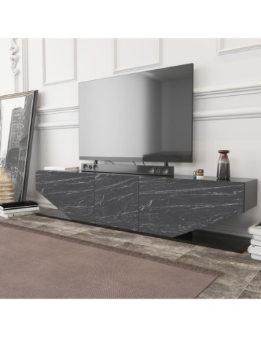 Mueble de TV VIOLET, biIaminado mármol negro, 180 cms.