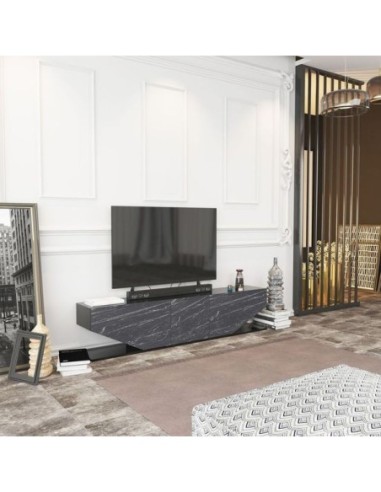 Mueble de TV VIOLET, biIaminado mármol negro, 180 cms.